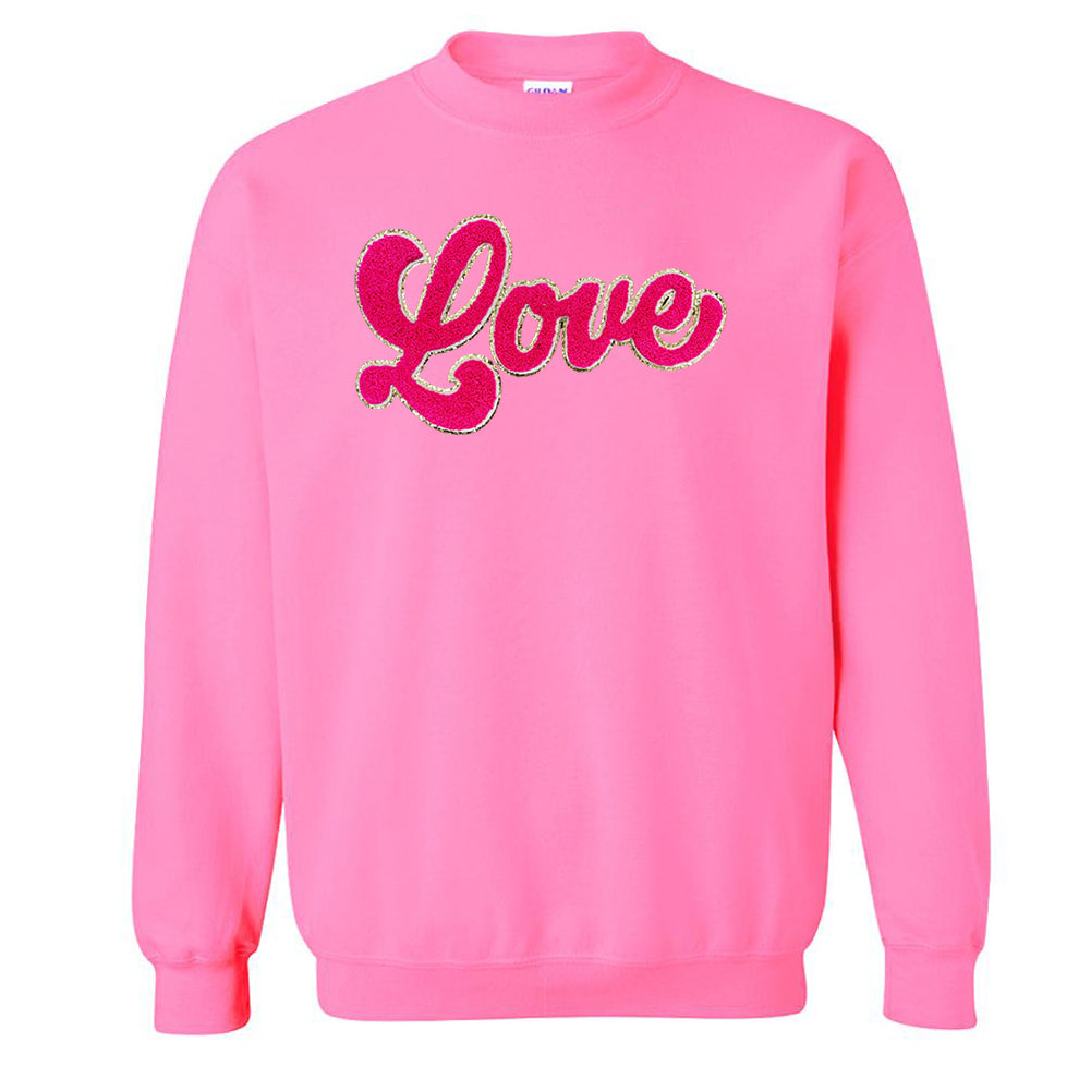 Script Hot Pink Love Letter Patch Crewneck Sweatshirt – Mubo Boutique