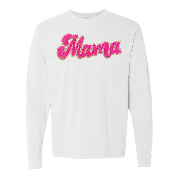 Hot Pink Mama Script Letter Patch Long Sleeve T-Shirt